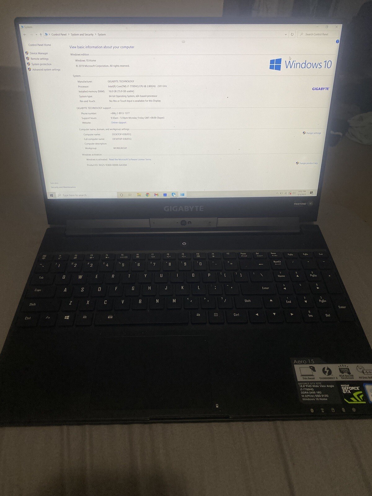 Gigabyte aero 15 Laptop