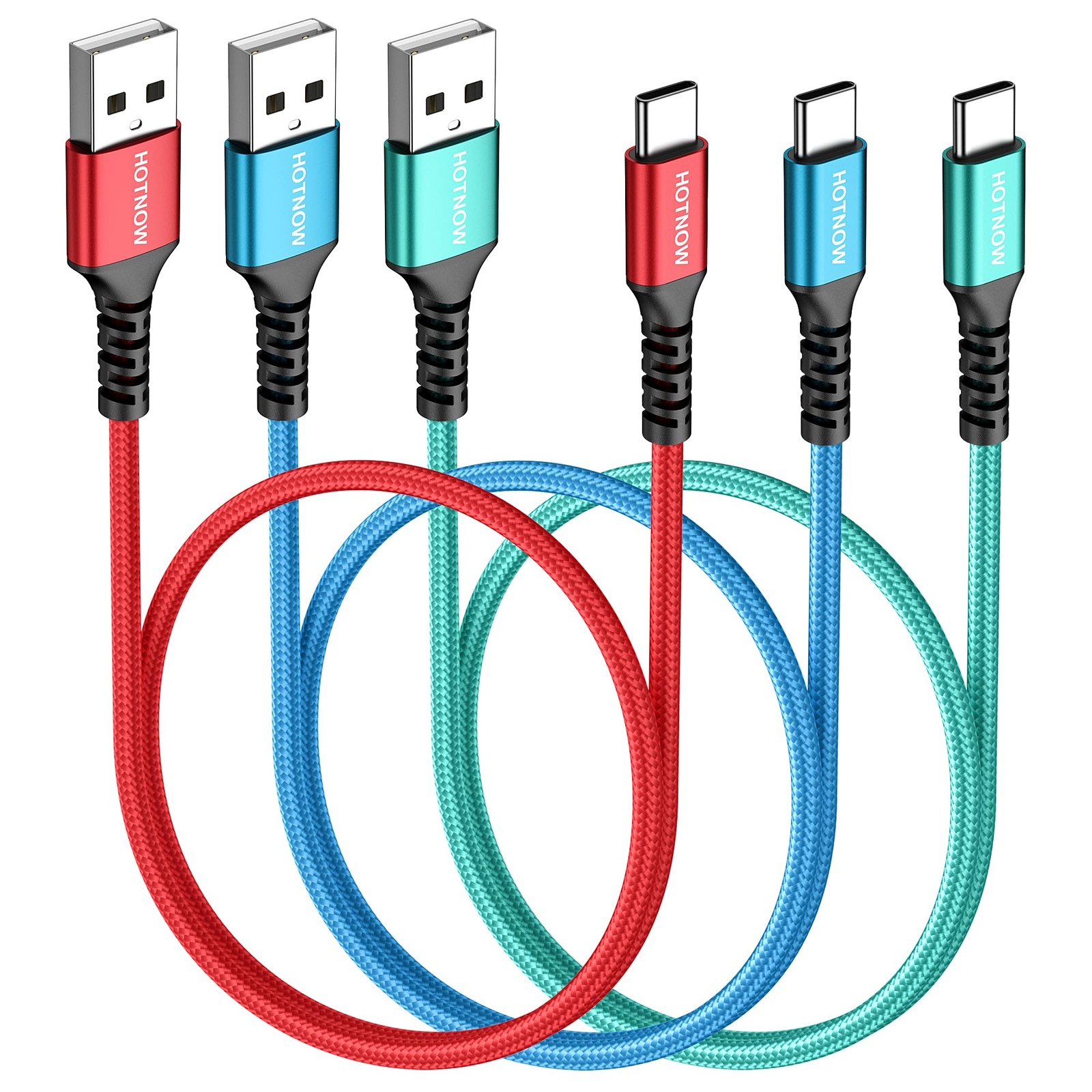 HOTNOW Short USB C Cable 1.5FT 3Pack, 18 inch C 1.5FT, Red+Blue+Green 