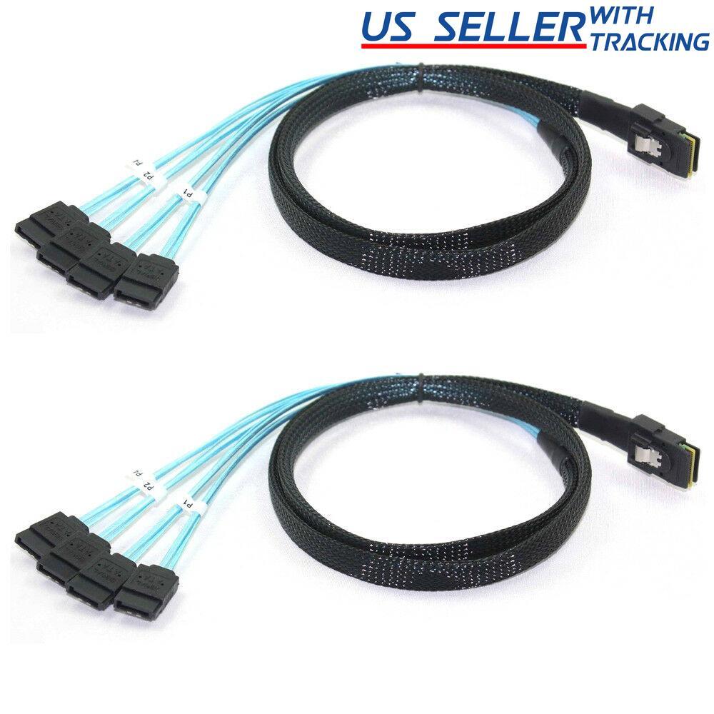 2x Mini SAS to 4 SATA SFF-8087 Multi-Lane Forward Breakout Splitter Cable 3 Feet