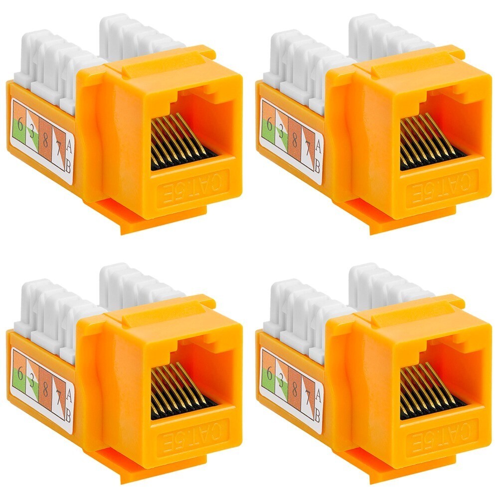 4x Cat5e RJ45 Network LAN Ethernet Keystone Jack 110 Punch Down Snap-in Yellow