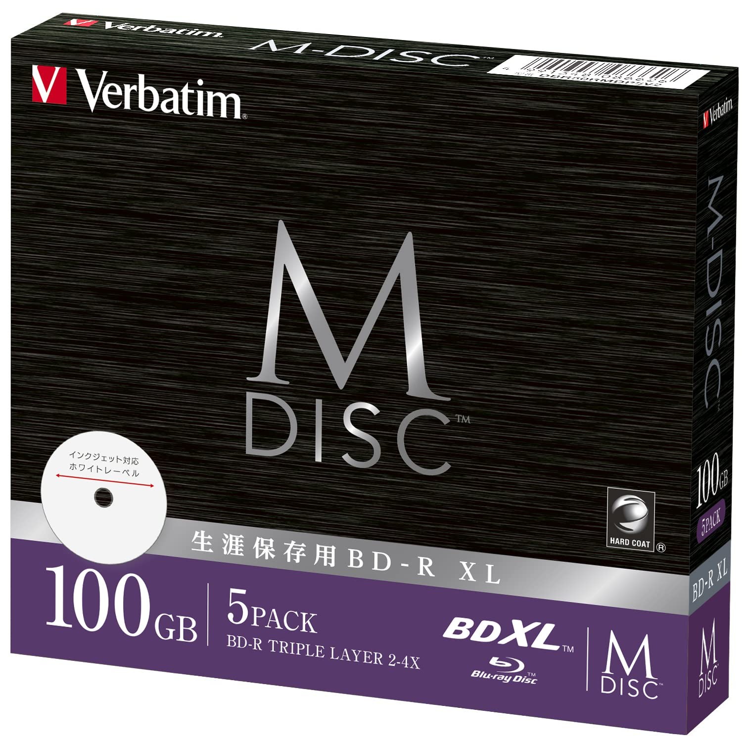 Verbatim M-DISC BD-R XL 100GB 5-Pack 2-4x Inkjet Printable White BDXL