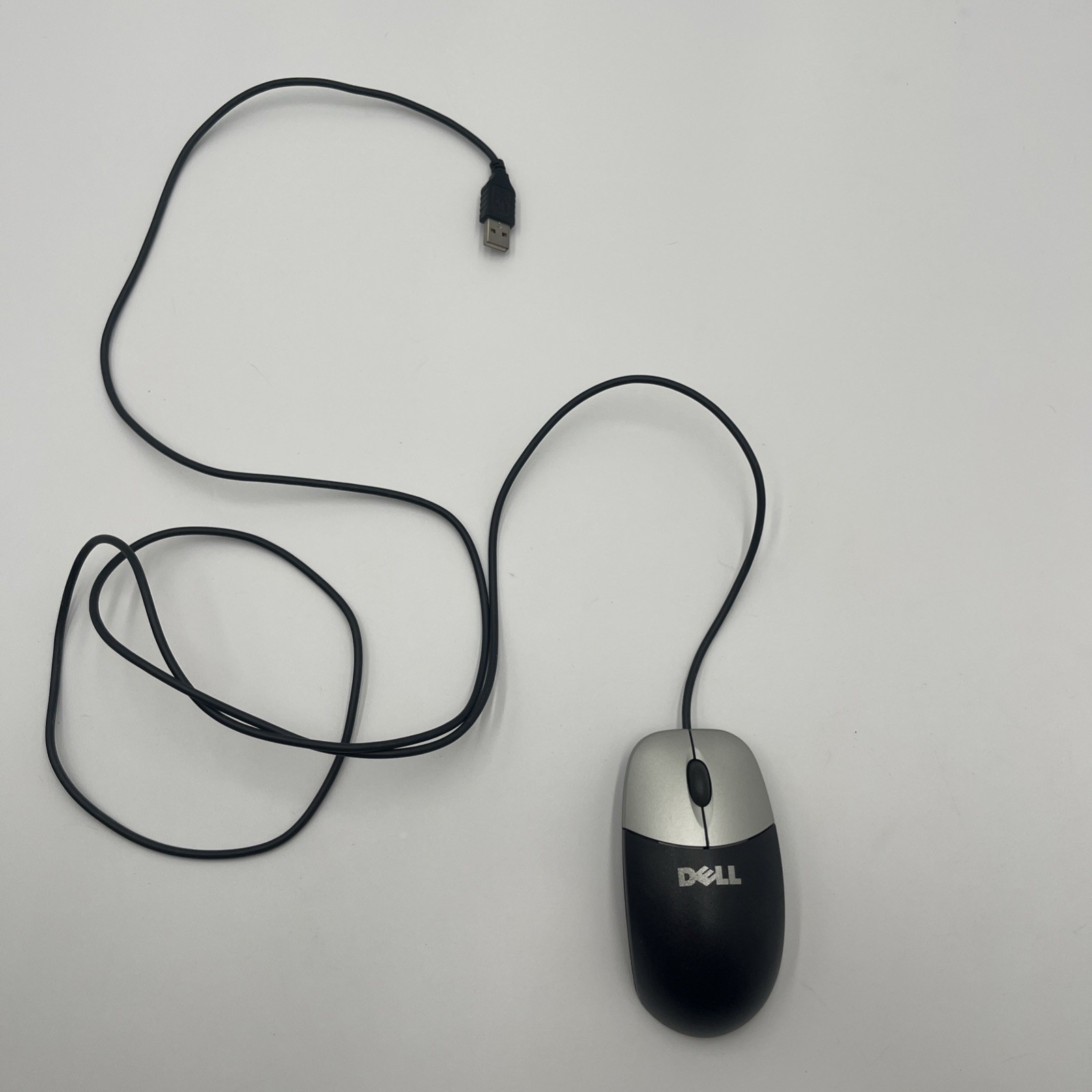 Vintage Dell UVDEL1 Wired USB Optical Mouse Black Silver Tested Working