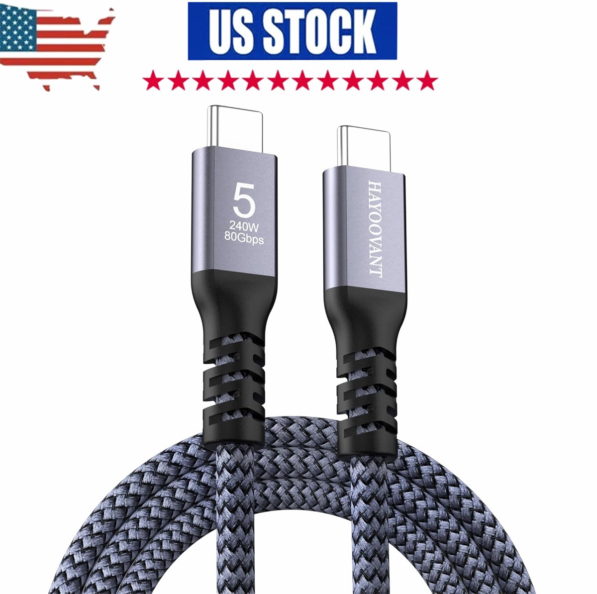 Braided Thunderbolt 5 Cable 3.3ft 80Gbps & 240W Fast Charging USB-C to USB-C USK