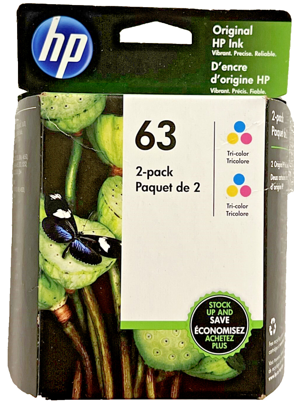 New Genuine HP 63 Color 2PK Ink Cartridge DeskJet 1110, 1112, 2130