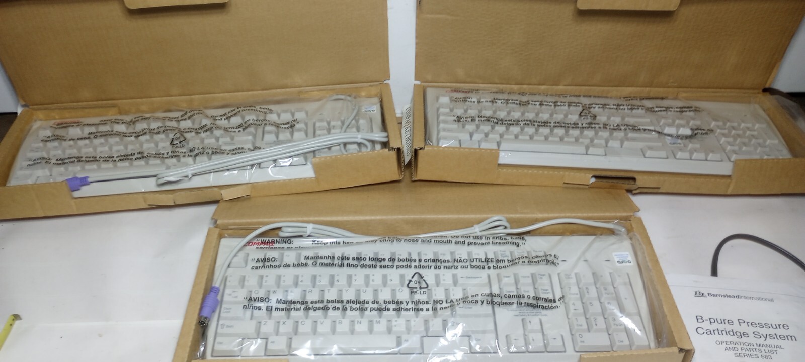 Three New in Box Compaq Model KB-9965 PS/2 Keyboards P/N 386209-001 w/ Paperwork