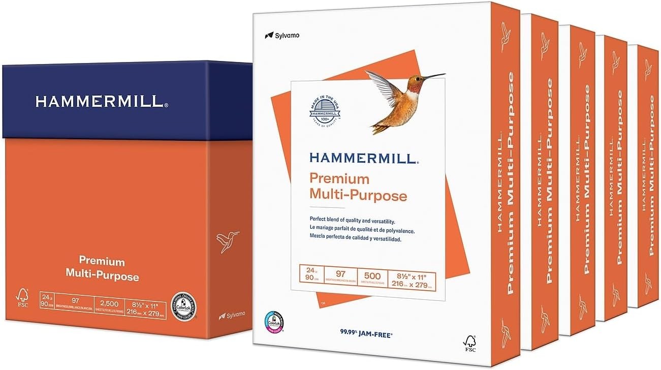 Hammermill Printer Paper Premium Multipurpose Paper 24 Lb 8.5x11" 5-Ream