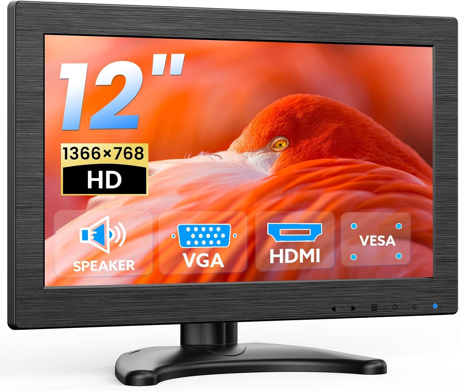1366x768 HD 12-inch Small Monitor for Computer PC Security Camera Raspbery Pi