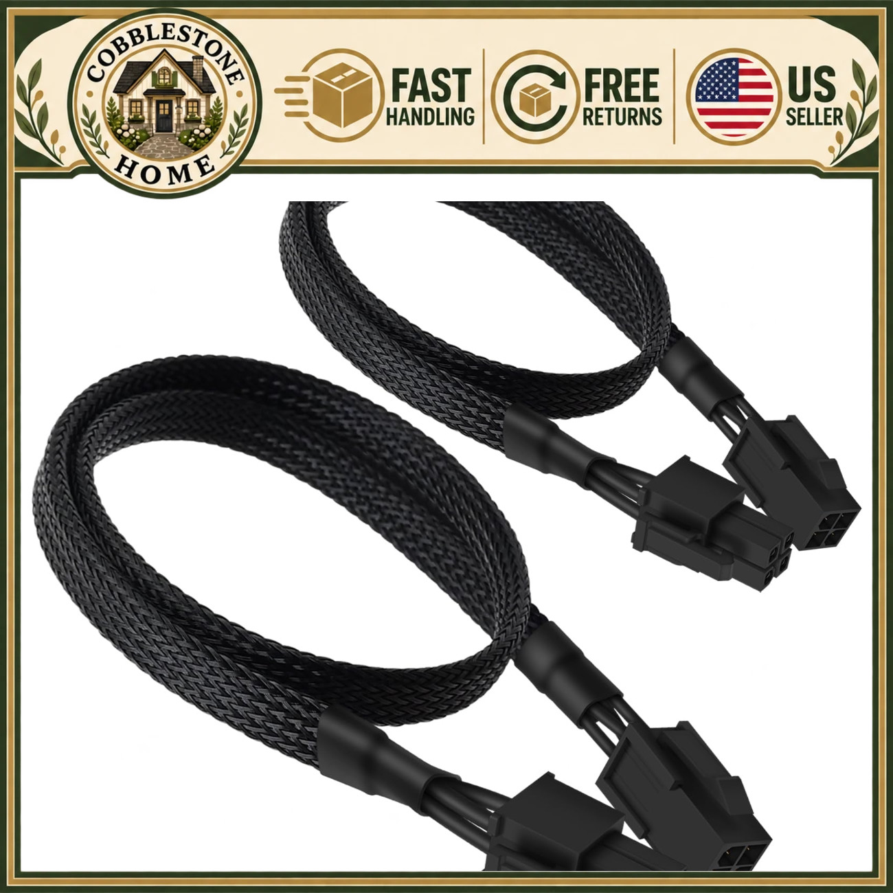 2-Pack ATX 4 Pin Extension Cable, CPU Motherboard Male to Female Adapter, 20.8"