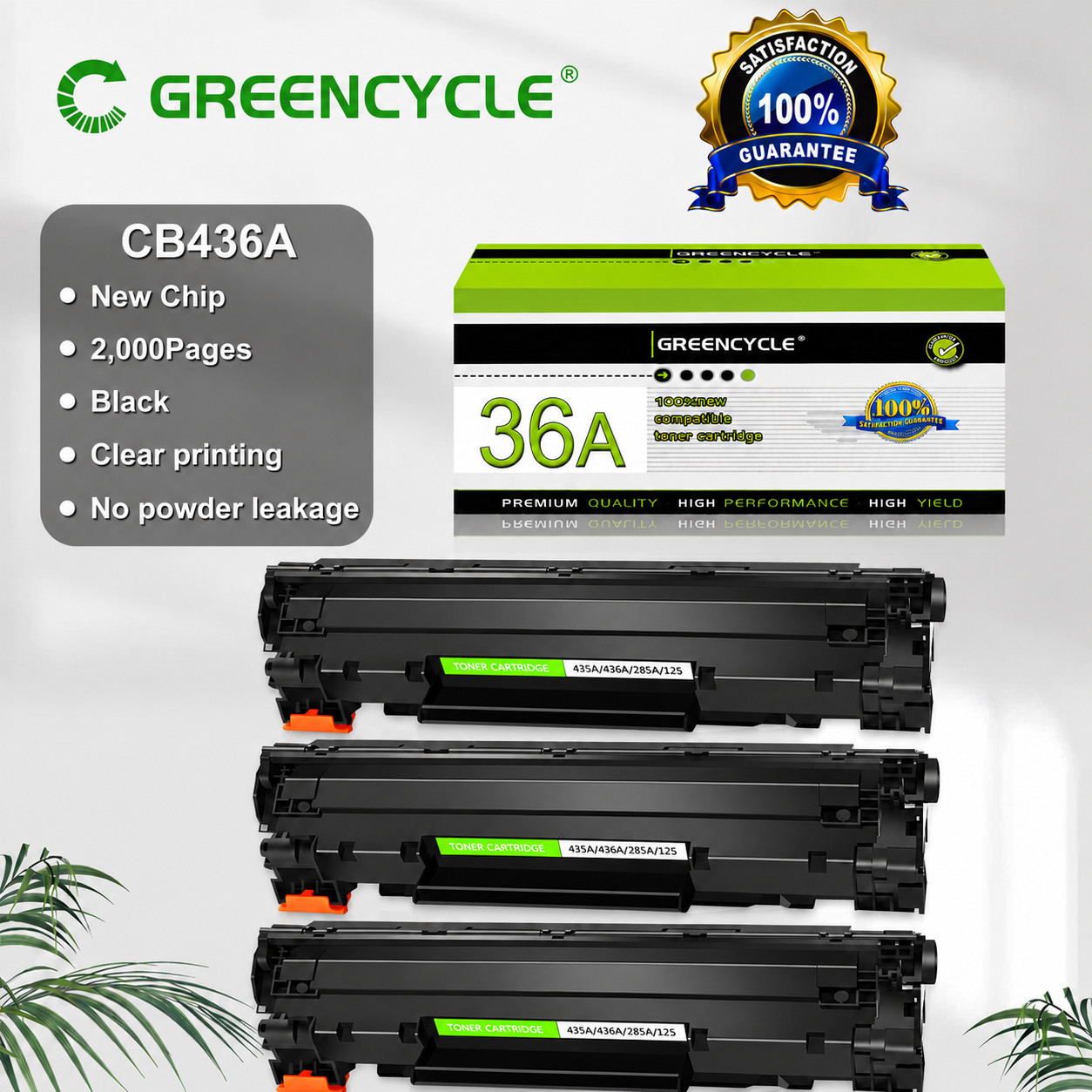 3PCS CB436A 36A Black Toner Cartridge for HP LaserJet P1505 P1505n M1120 MFP