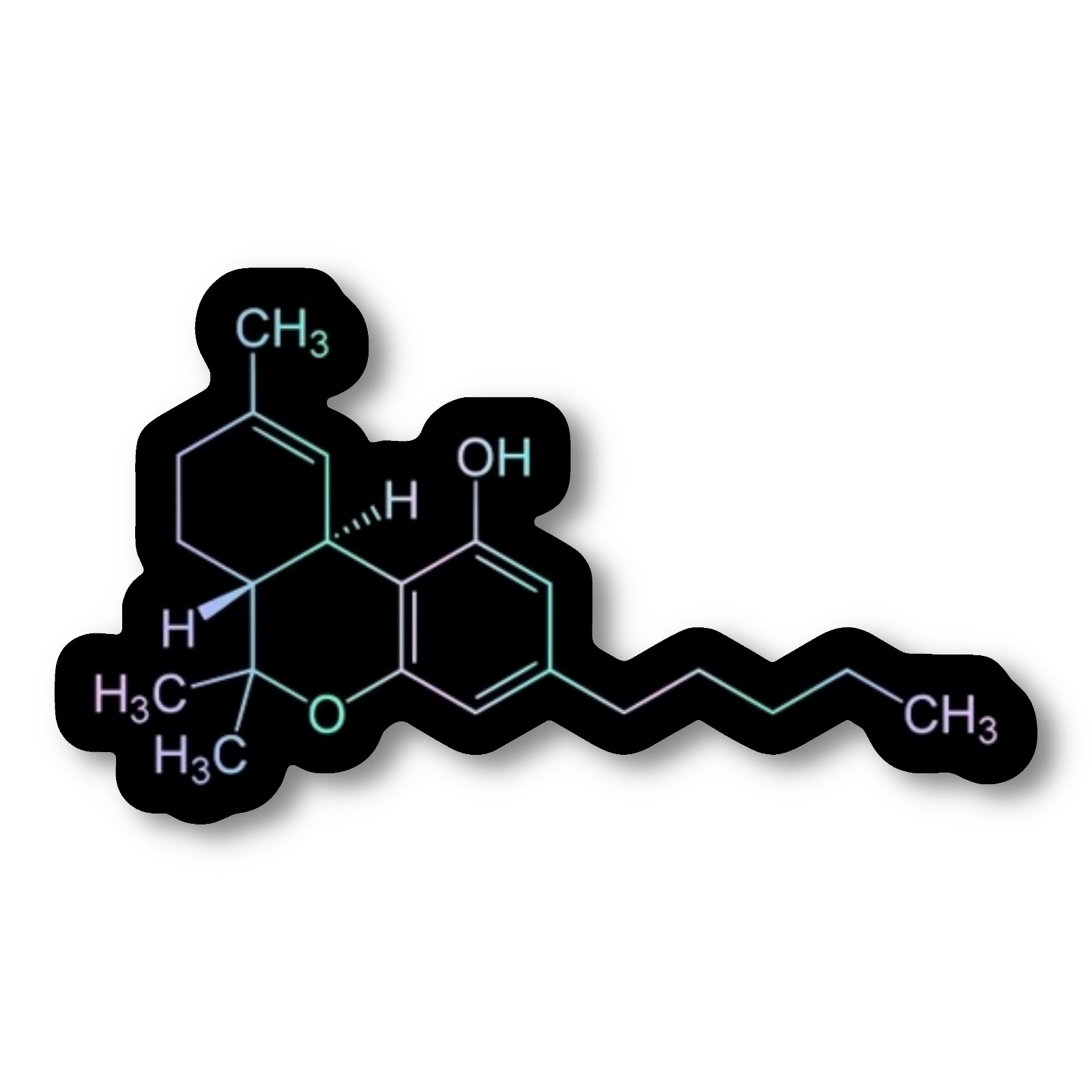 THC Structure Sticker, Chemistry Compound Decal for Laptops & Indoor Use 1.5-8"