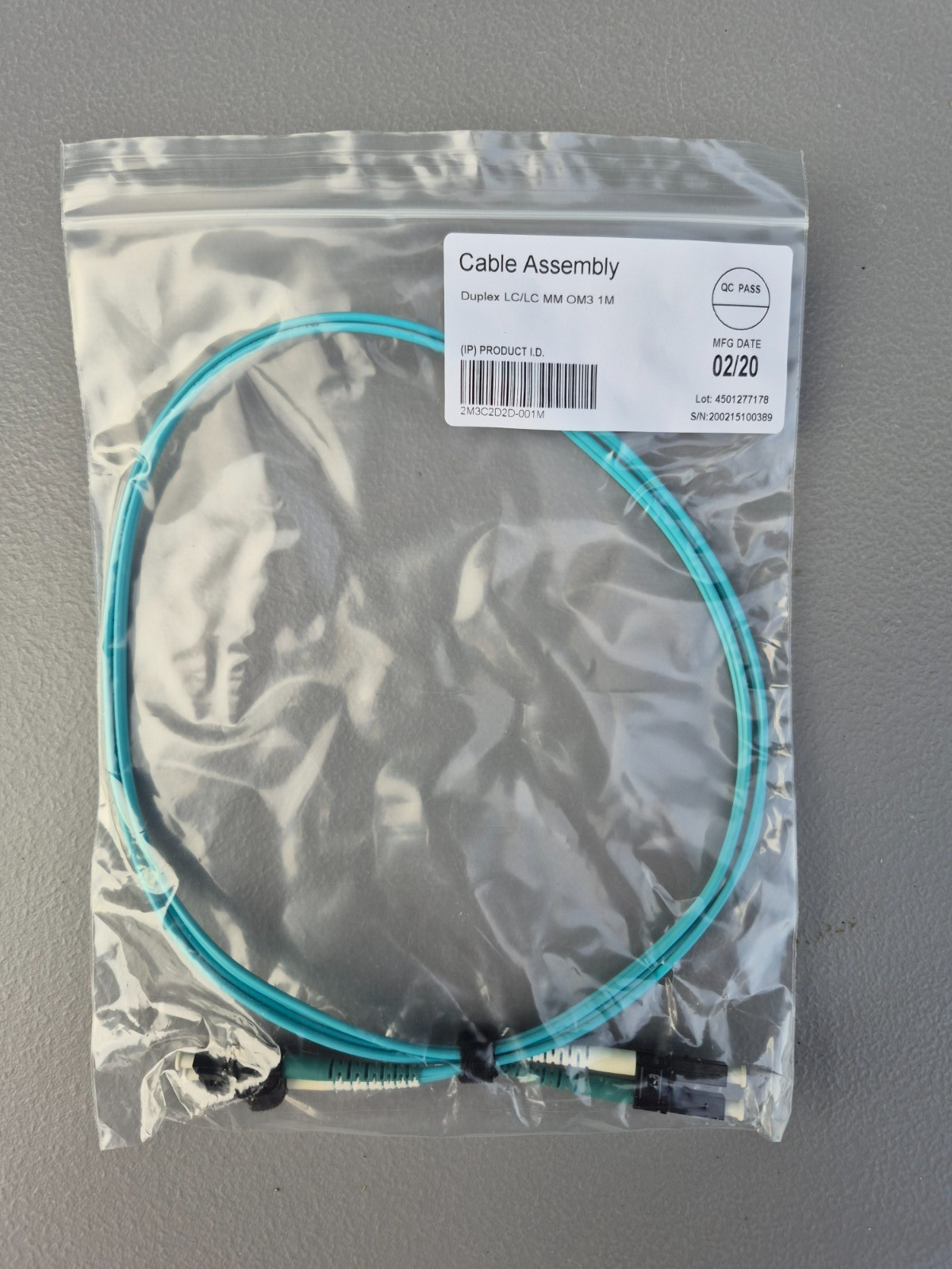 BRAND NEW - 1 Meter LC-LC Multimode OM3 fiber patch cord MM, Duplex - Aqua