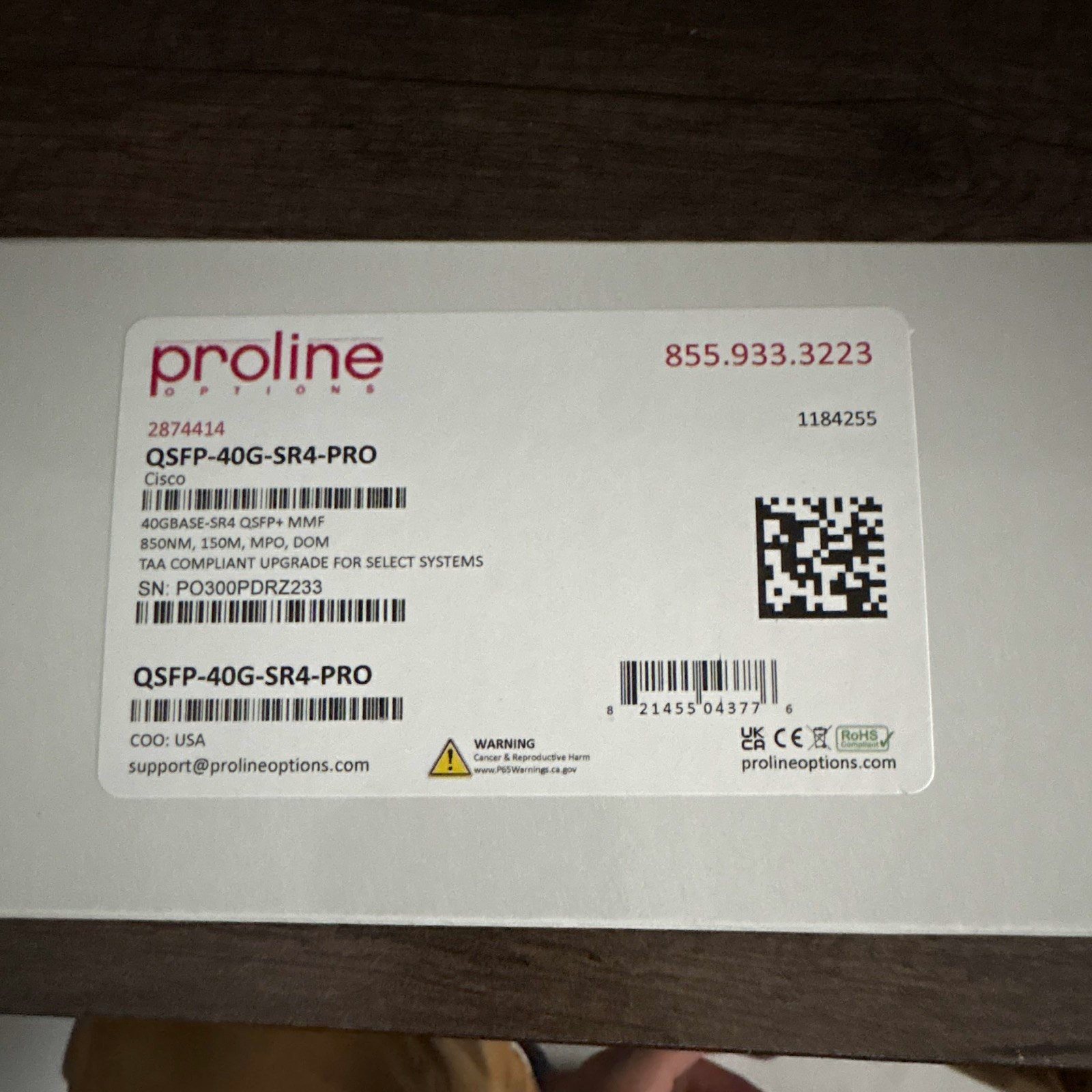 Proline Options QSFP-40G-SR4-PRO 40Gb QSFP+ SR4 MPO Transceiver Cisco
