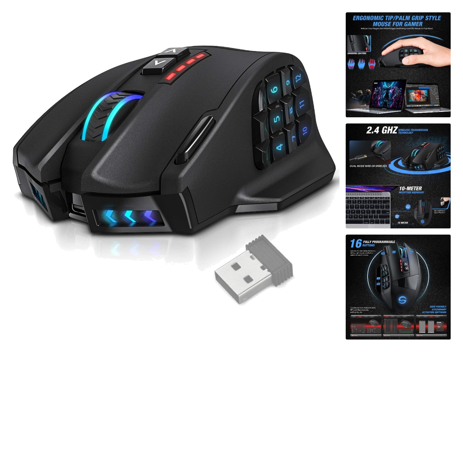 Ultra-Speed Wireless Venus Pro Gaming Mouse - 18 Buttons & 70 Hour Battery