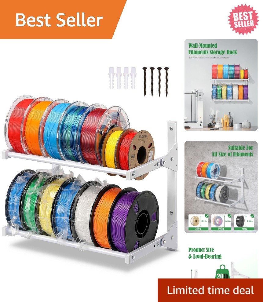 Wall Mount 3D Printer Filament Storage Rack - 2-Tier Metal Organizer