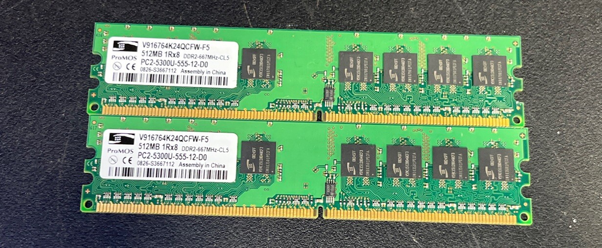 🔥🔥proMos  1GB (2 x 512MB) 1Rx8 PC2-5300 -55-12D0 DDR2-667MHz-CL5