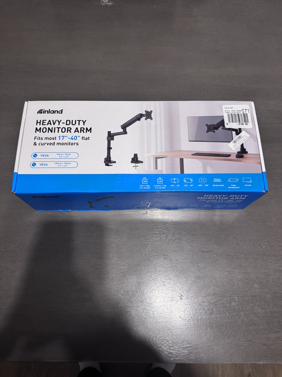 Inland Single Screen Heavy-Duty Mechanical Spring Monitor Arm 17"-40"
