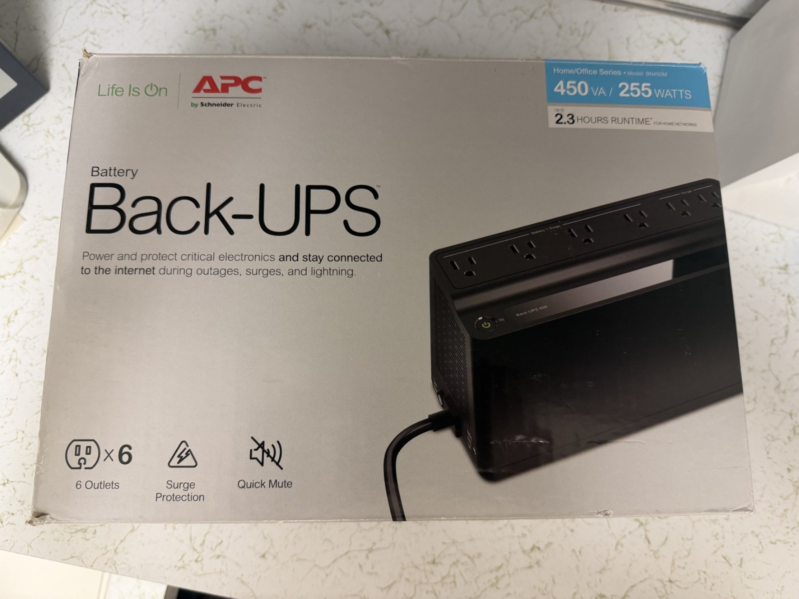 APC Back-UPS 450 BN450M 450VA 255W Battery Backup Surge Protector 6 Outlet w/Box