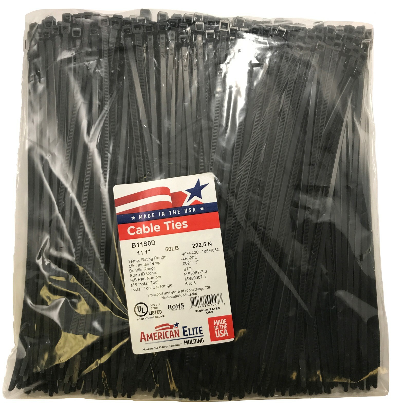 (100) Black 11" Inch Nylon Cable Wire Wrap Zip Ties 50 LBS UV Resistant - USA
