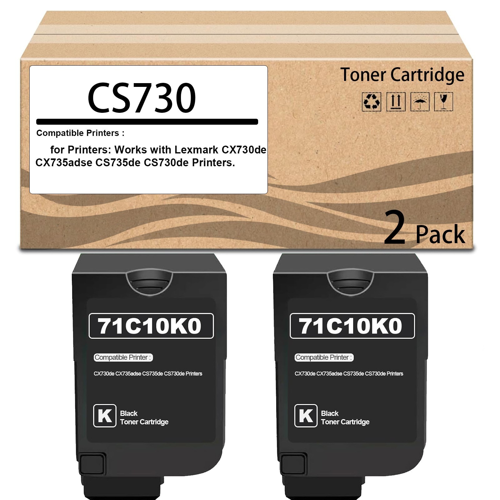 2 Pack CS730 Black Toner Cartridge for CX730de CX735adse CS735de CS730de Printer