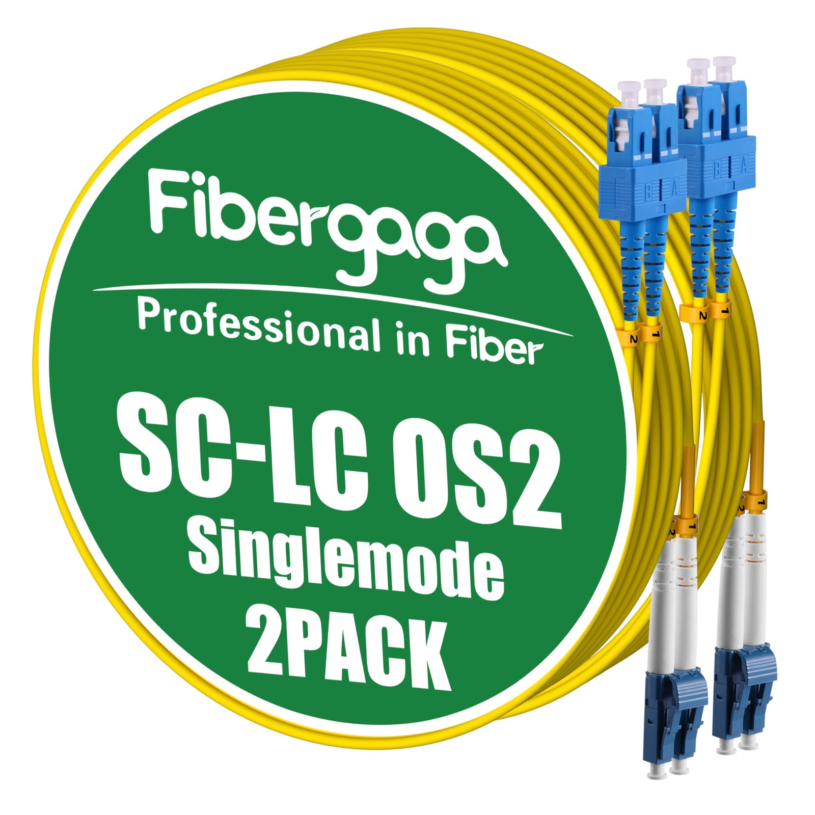 Fibergaga® OS2 LC to SC Fiber Patch Cable, Multimode, 4M(13ft), 2Pack | Multi...