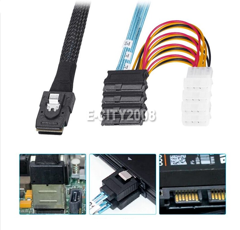 36 Pin Mini SAS SFF-8087 to 4 SFF-8482 29 Pin SAS Hard Disk With 4x4 Power Cable