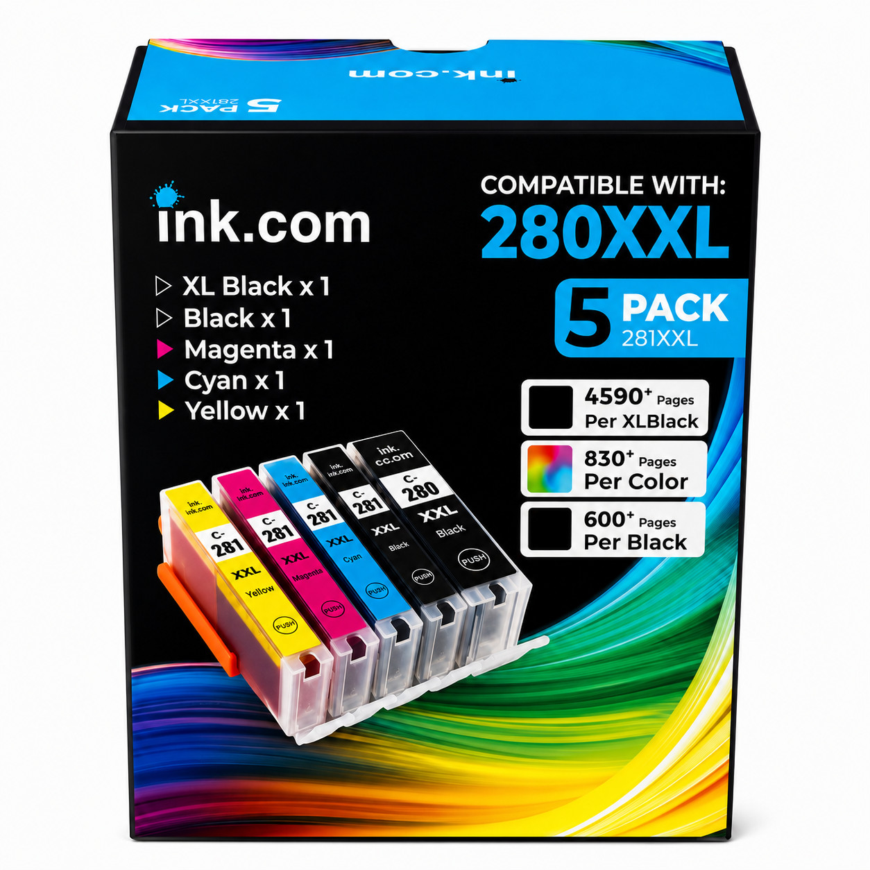 Ink .com Compatible Canon 280/281XXL Ink Cartridge 5 Pack High Yield for Pixma 