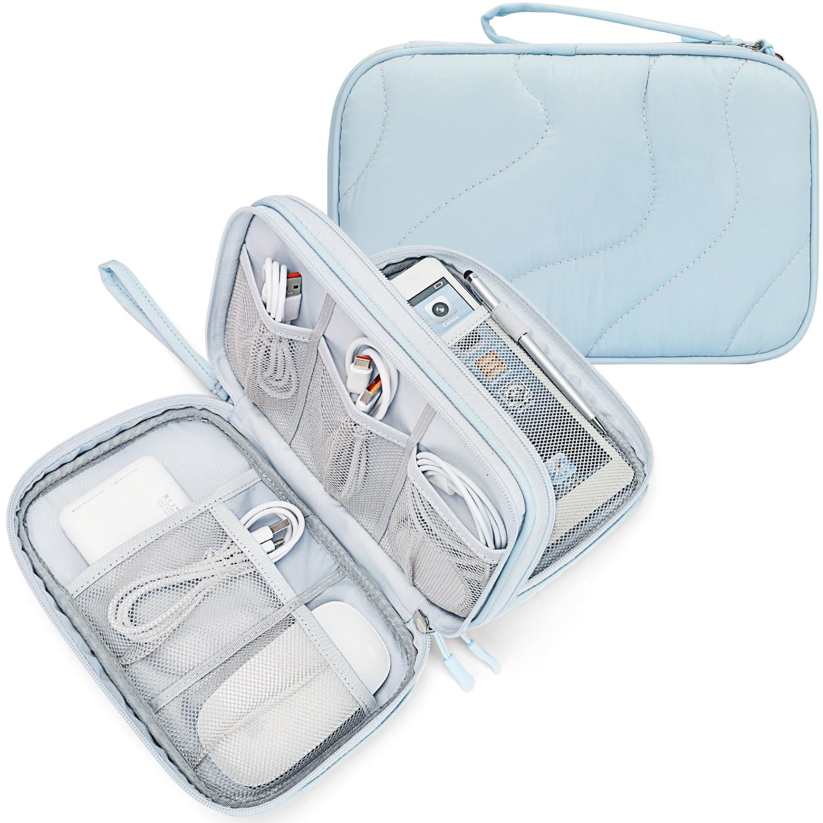 Skycase Tech Pouch - Lightweight Electronics XL, Wavy Pattern-Light Blue