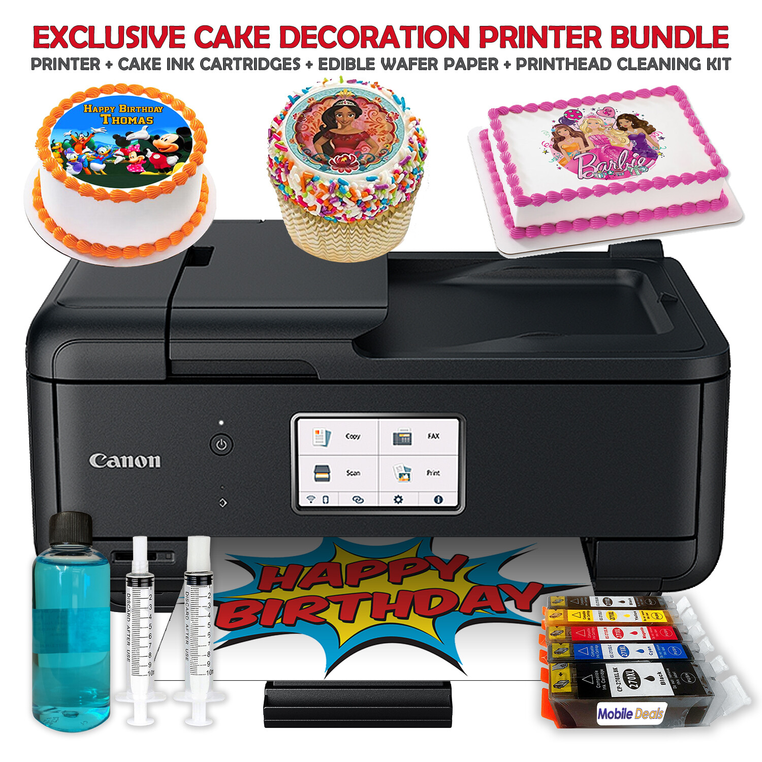 Canon Cake Topper Image Printer, Edible Ink Cartridges, 50 Wafer Sheets Bundle