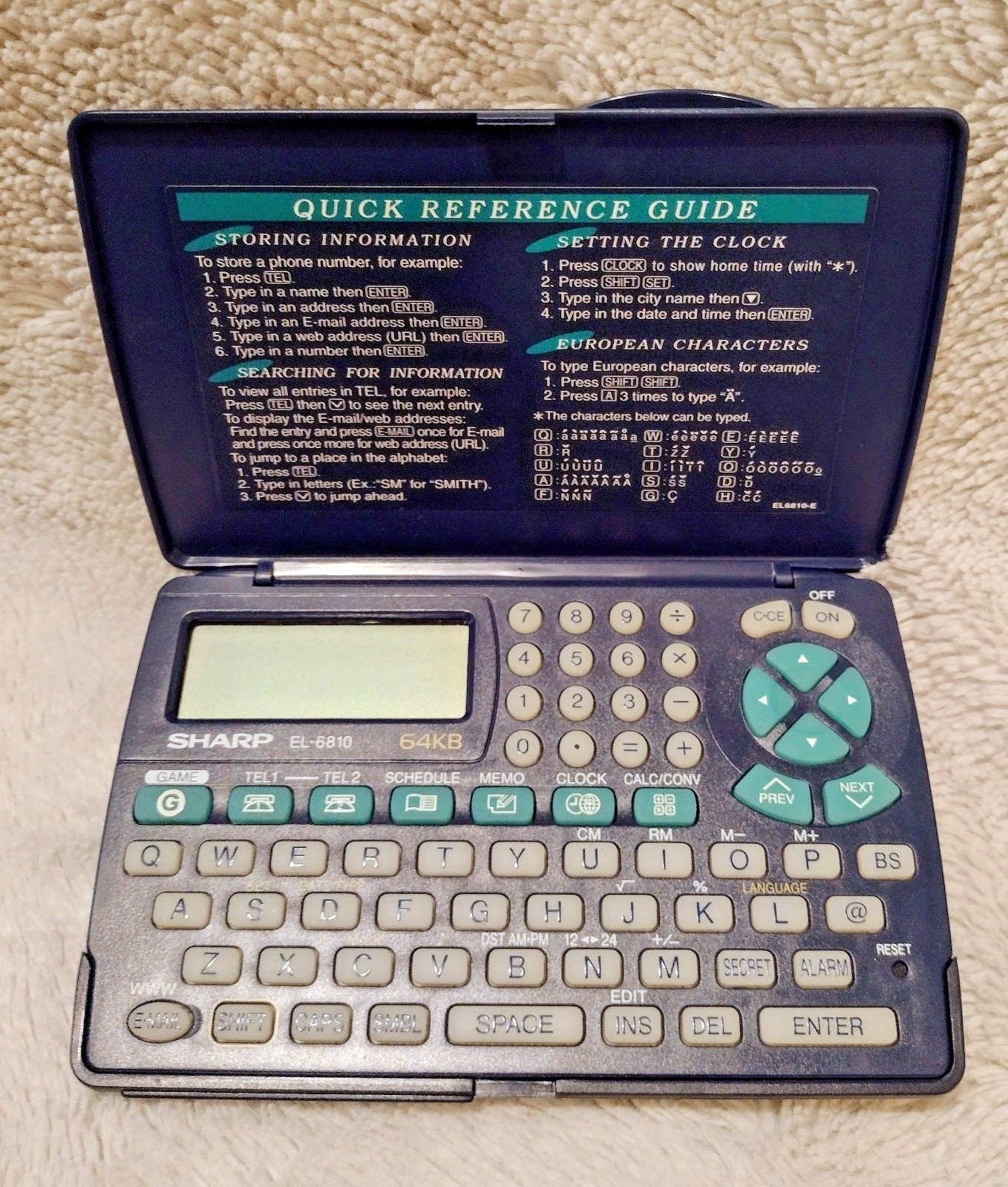 Sharp EL-6810 64KB Memo Master Electronic Organizer  UNTESTED