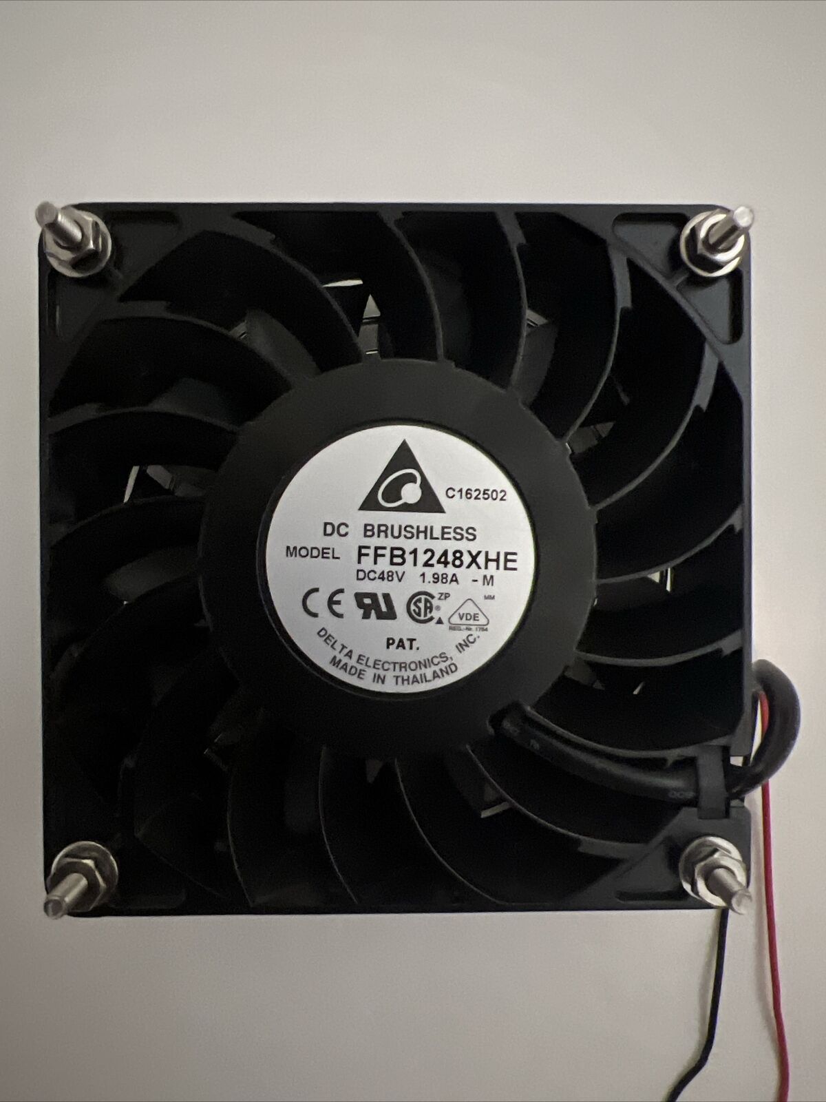 Delta Electronics DC Brushless Fan FFB1248XHE, 48V DC, 1.98A-M; Made In Thailand