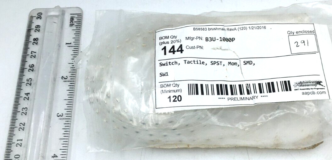 Omron Lot of 145 Plus Tactile Switch SPST, Mom, SMD, 653-B3U-1000P New