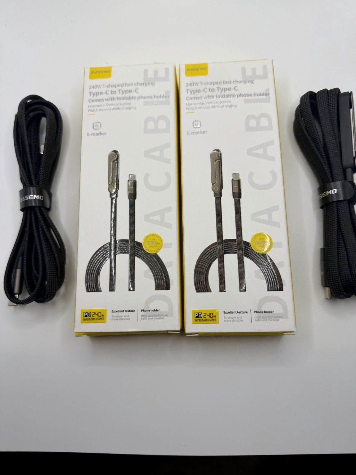 2 pack BASEMO 240W USB-C to USB-C Fast Charging E-Marker Cable 1.5m Black