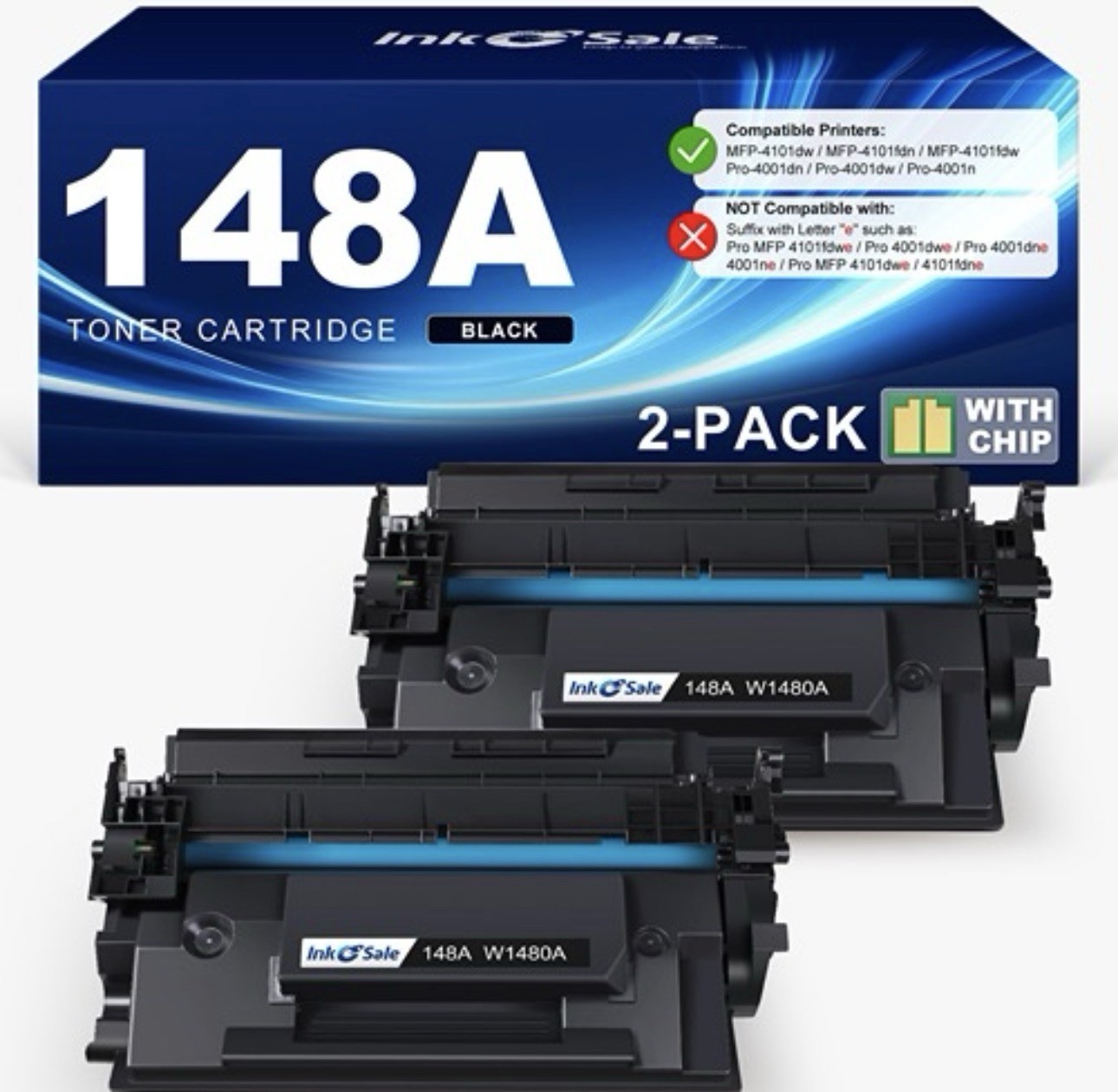 2PK W1480A Toner Cartridge for HP 148A Pro MFP 4101fdn 4101fdw,4001dw with Chip