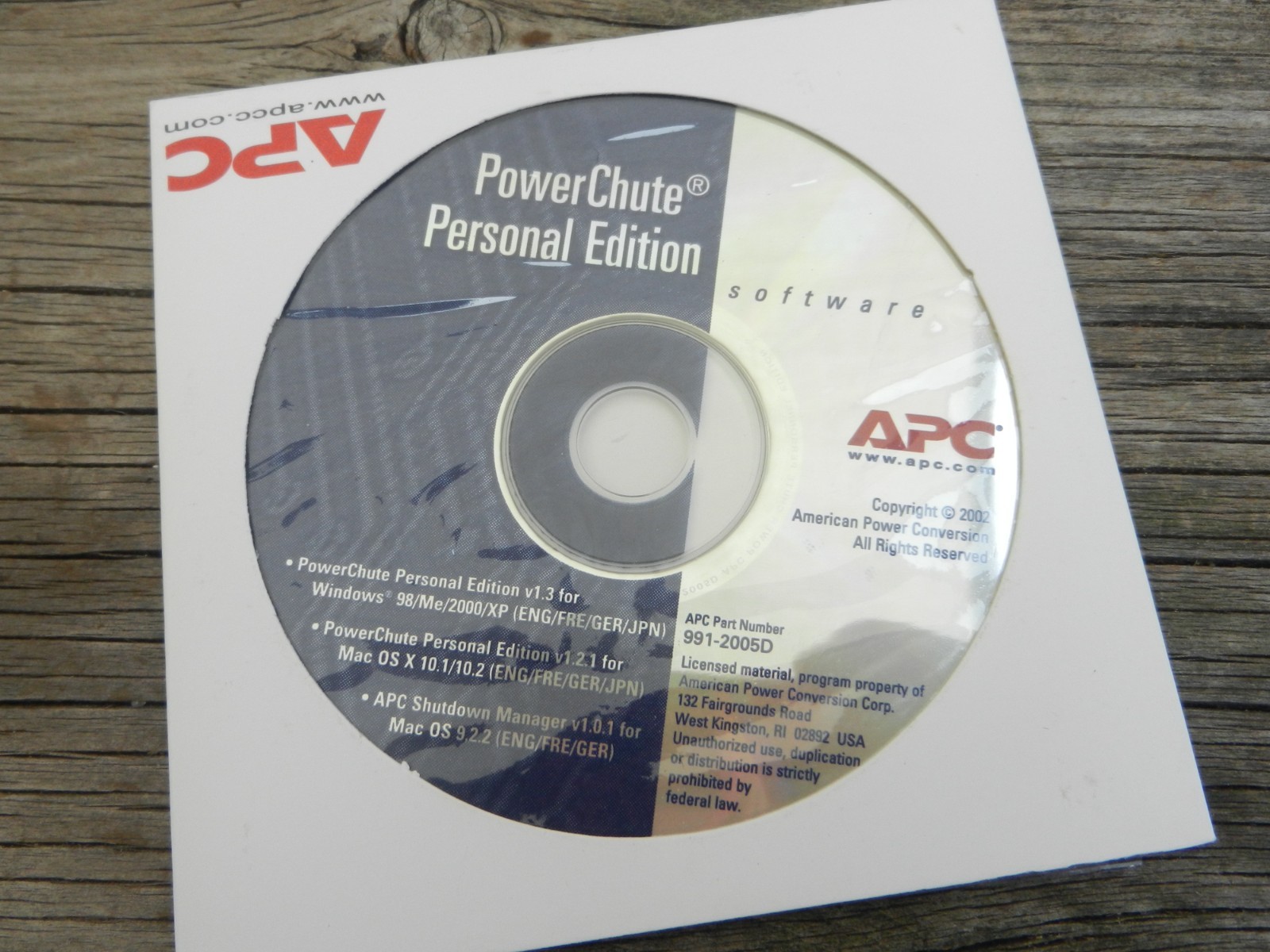 PowerChute Personal Edition Software ~APC backup CD 991-2005D