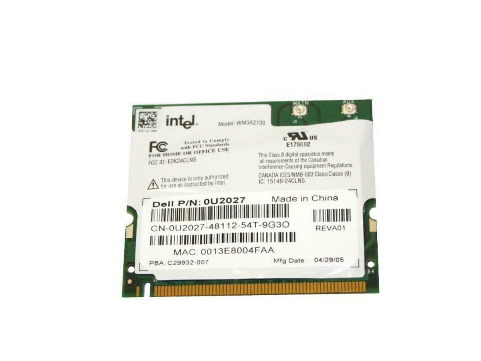 Lot 4 Dell Intel 2100 WiFi Wireless Card 802.11b Mini-PCI WM3A2100 U2027 9Y200
