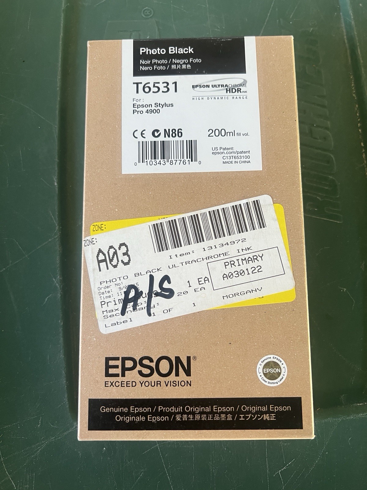 T6531 PHOTO BLACK Genuine Epson Ink StylusPro 4900 Date: March 2018 New
