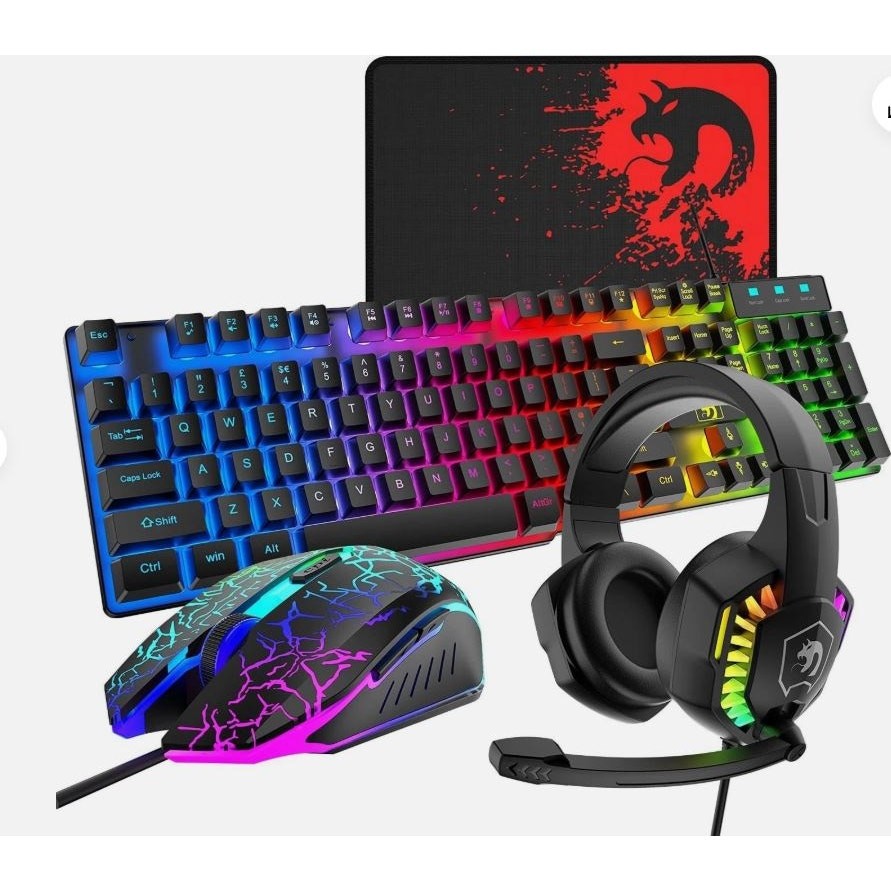 MAMBASNAKE T11 Wired Keyboard Combo, Mouse, Headphone& Pad, Rainbow LED Backlit
