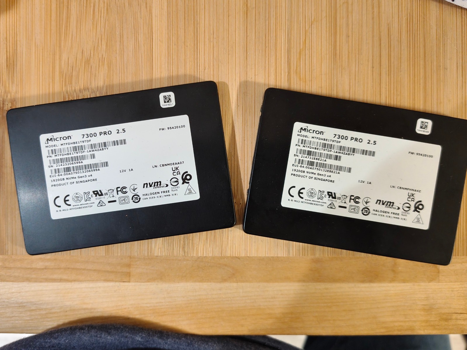 2x Micron 7300 PRO 1.92TB NVMe PCIe 3.0 2.5'' U.2 Internal SSD MTFDHBE1T9TDF NEW