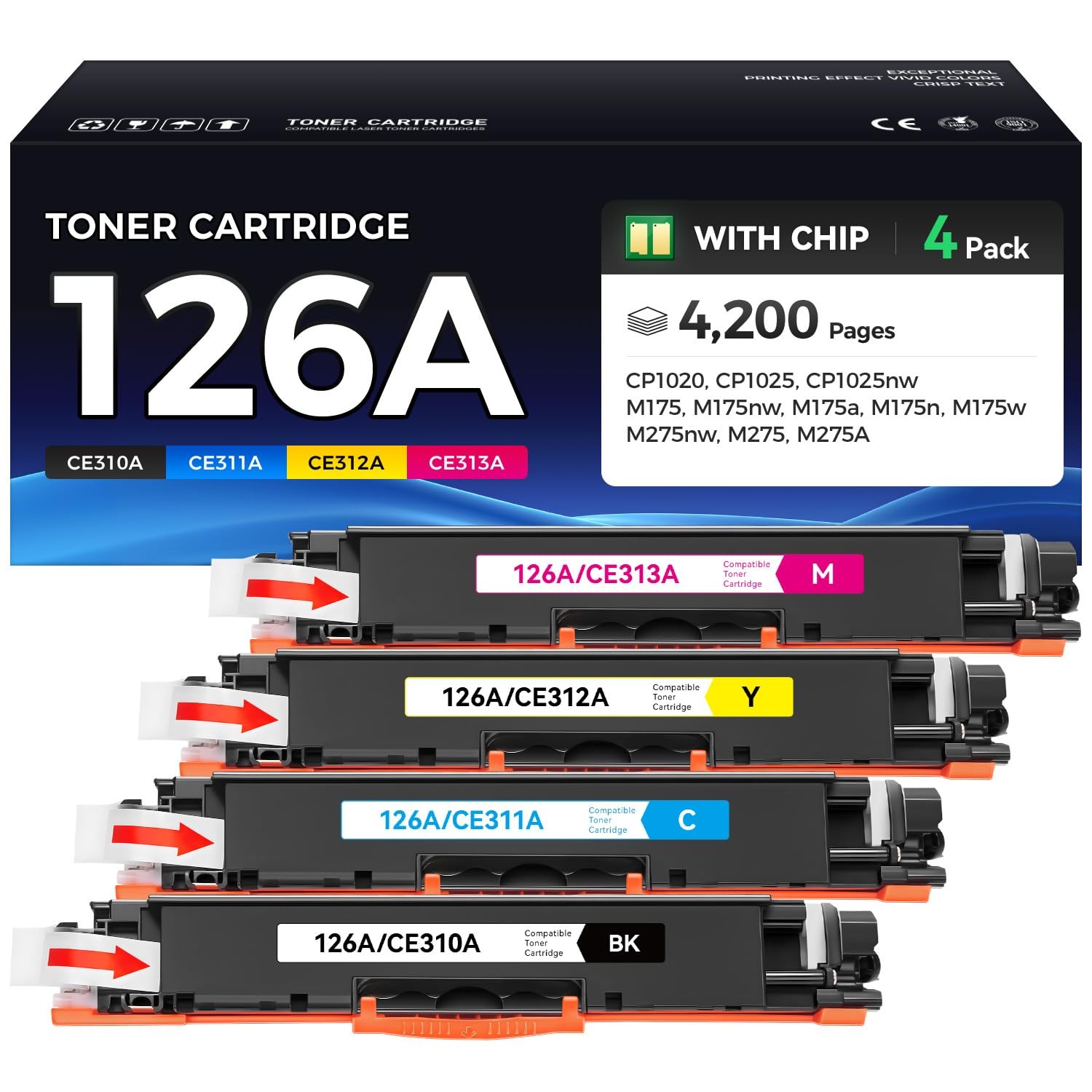 Caink 126A Toner Cartridge Set 4-Pack High Yield Replacement HP 126A CE310A