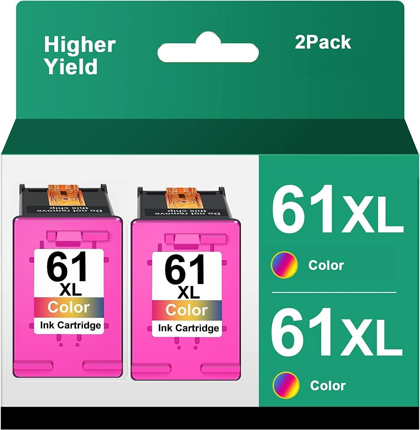 2-pk 61 XL Tri-Color Ink Compatible For HP ENVY 4500 4501 4502 4504 5530