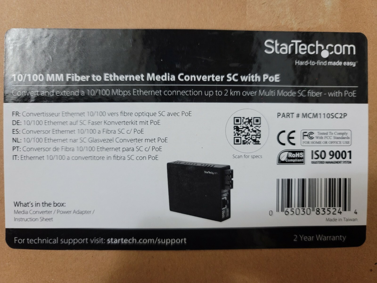 StarTech.com MCM110SC2P 10/100 MM Fiber to Ethernet Media Converter SC with PoE