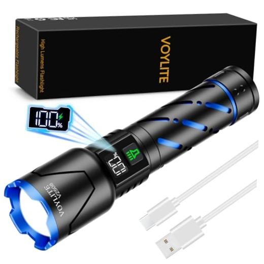 Rechargeable Flashlights High Lumens - 100000 LM Super Bright | 5000mAh Black