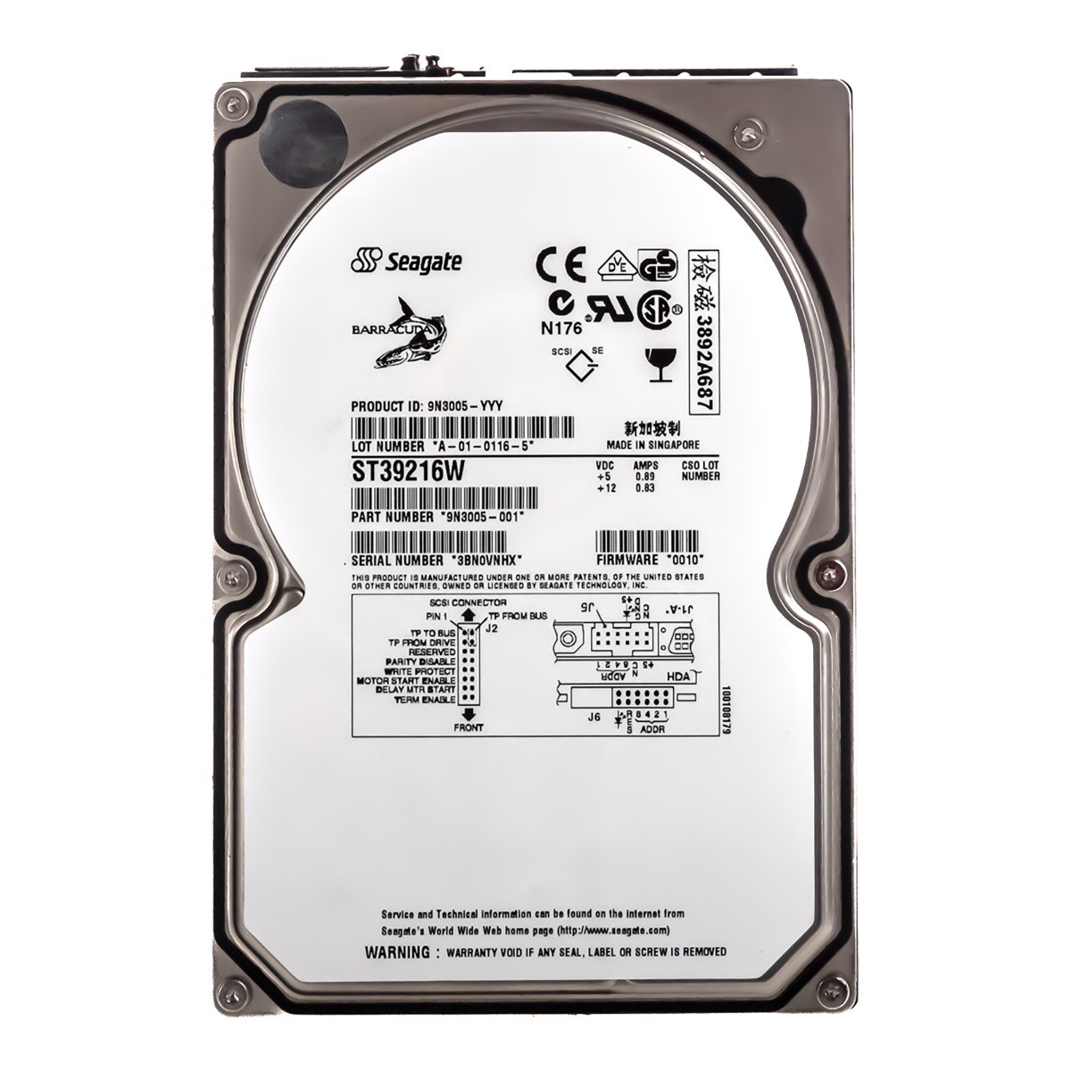 HARD DRIVE SEAGATE BARRACUDA 18XL ST39216W 9GB 7.2K 2MB SCSI Ultra2 3.5'' 