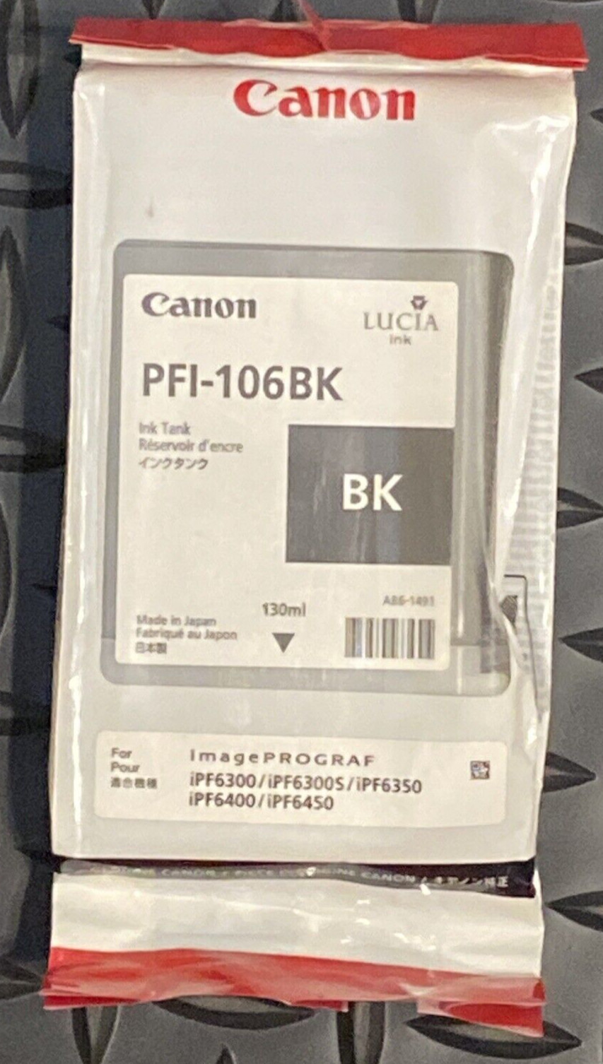 Canon PFI-106BK  BLACK Ink FOR iPF 6300, 6350, 6400, 6450 Genuine - 06/2015