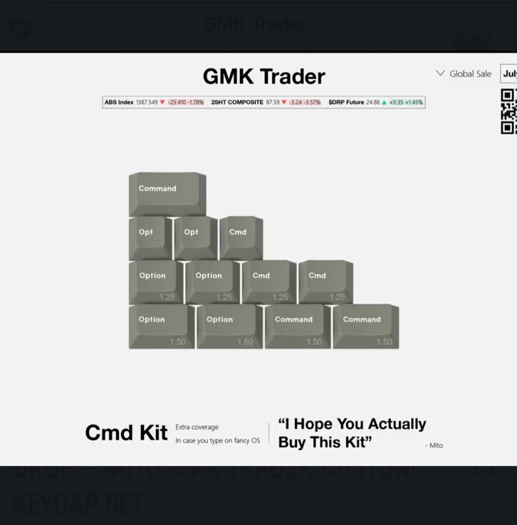 DROP + MITO GMK TRADER CUSTOM KEYCAP SET- Cmd Kit - NEW