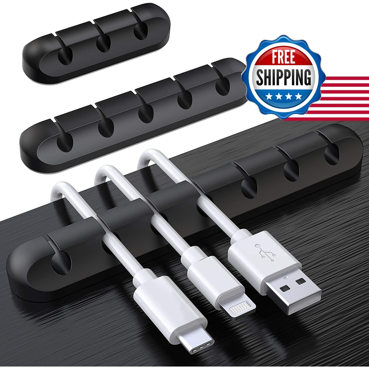 SOULWIT 3 Pcs Silicone USB Cable Holder Clips - Black