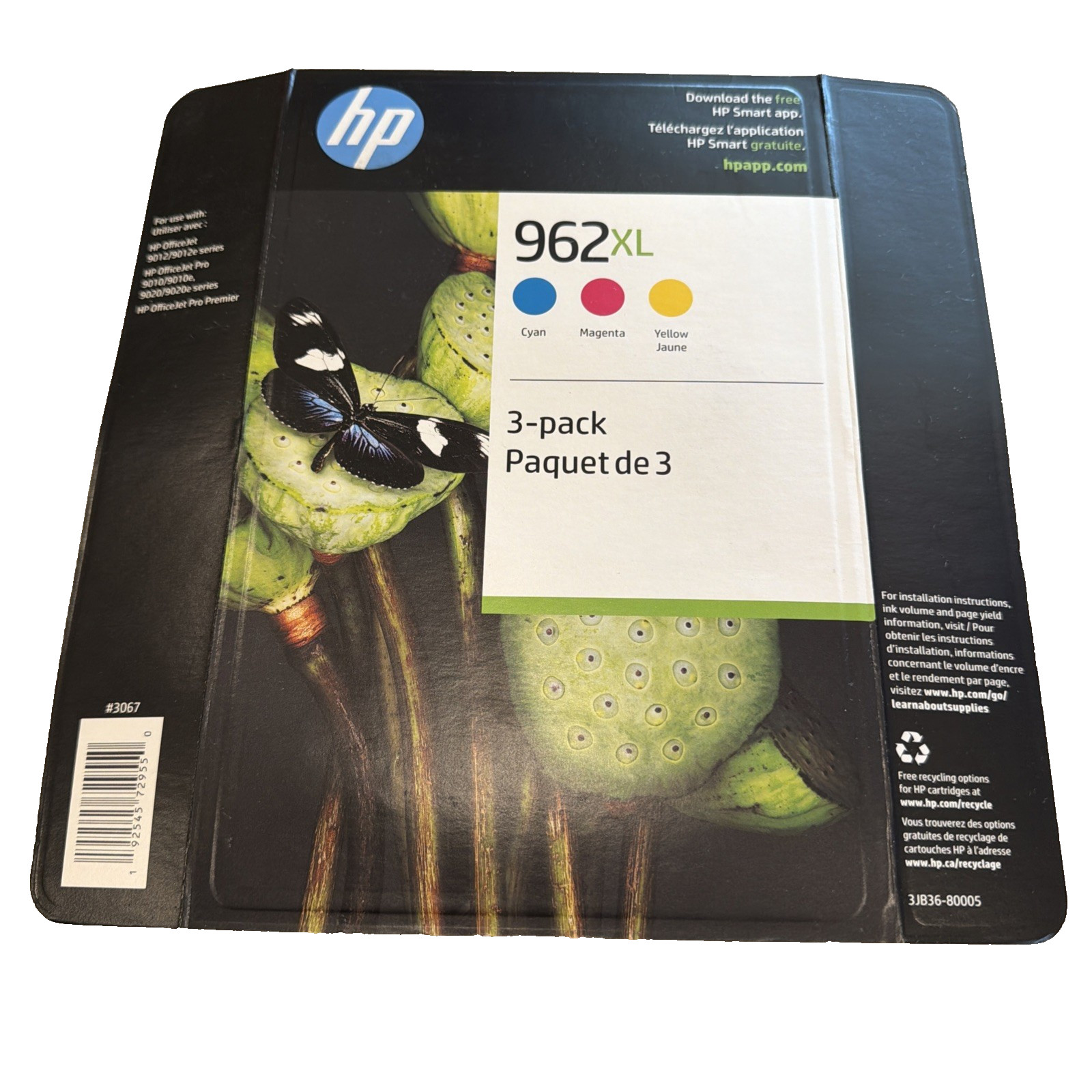New HP 962XL 3-Pack High Yield Ink Cartridges Cyan Magenta Yellow Exp 09/24