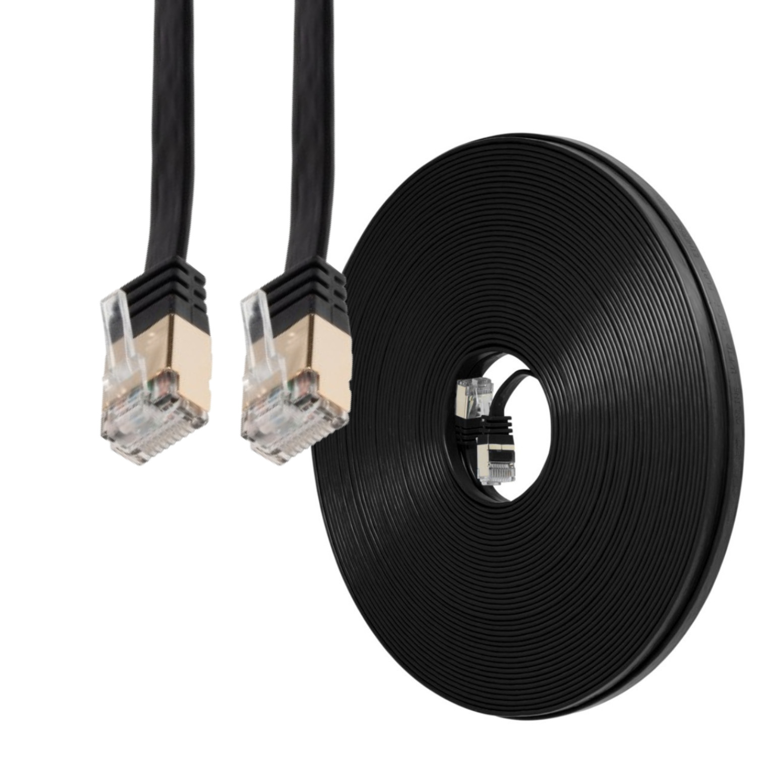 100FT CAT7 CAT 7 Flat Cable Shielded U/FTP LAN RJ45 Internet Router Patch Black