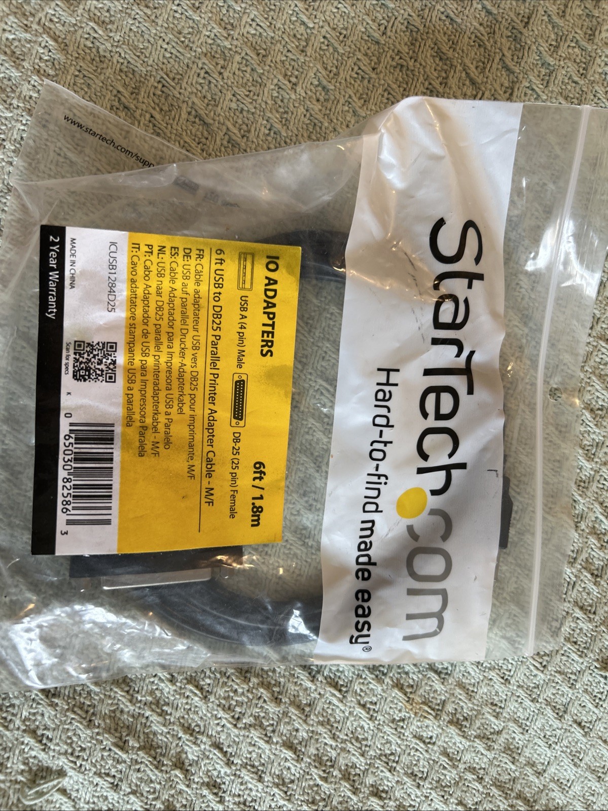 StarTech USB to Parallel DB25 Adapter Cable ICUSB1284D25 Black  6 ft  new