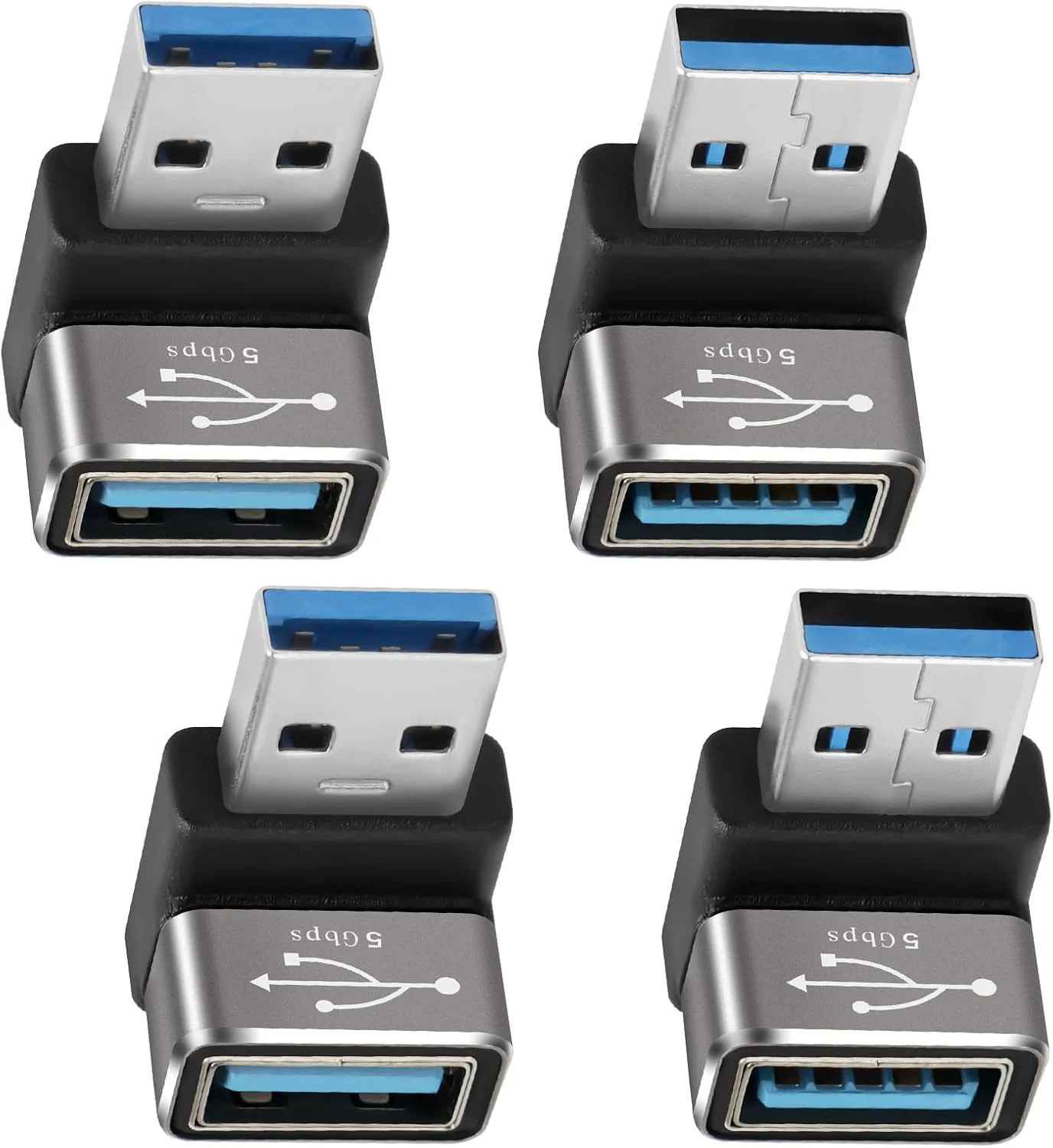 90 Degree USB 3.0 Adapter 4 Pack, (Up and Down) Right Angle USB Type-A Male to F